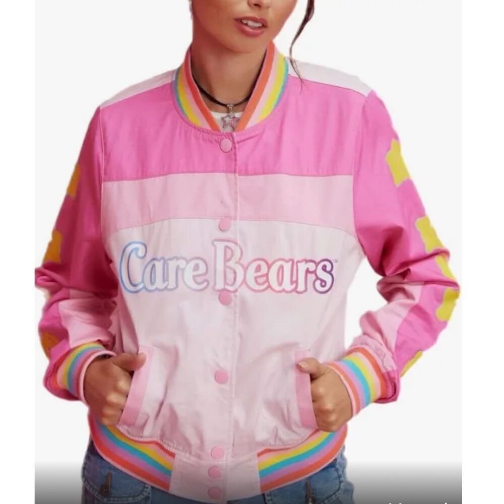 Hot Topic Care Bears Rainbow Varsity Racing Jacket Size Small Nwot